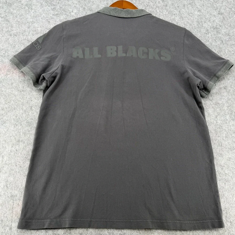 Adidas New Zealand All Blacks Rugby Polo Shirt Mens XL Gray Silver Fern Logo